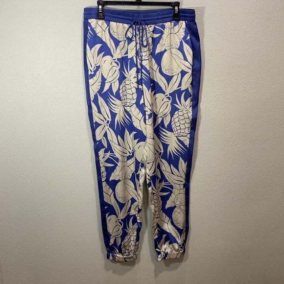 Victoria's Secret Tropical pineapple satin pajama pants blue cream - Picture 1 of 9